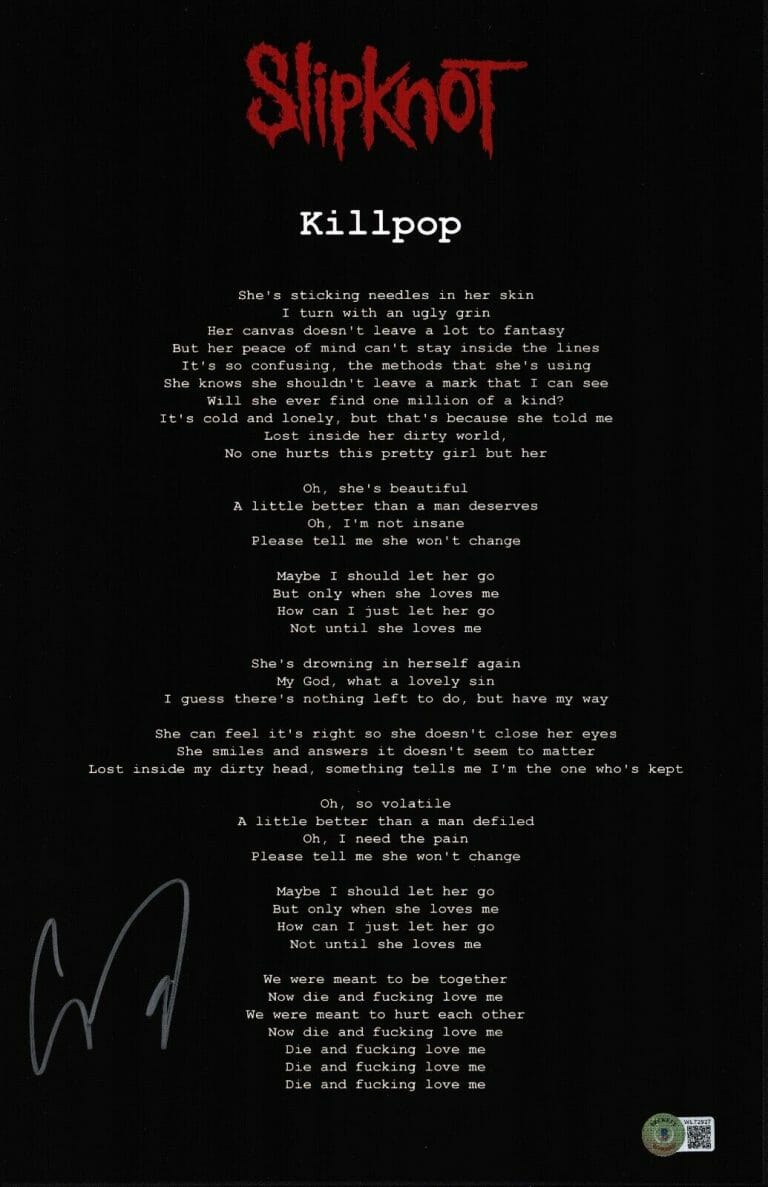 Corey Taylor Signed Autograph Slipknot Killpop Lyrics 11x17 Poster 
