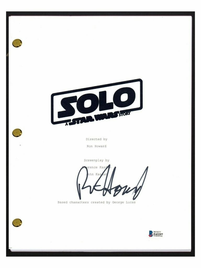 RON HOWARD SIGNED AUTOGRAPH SOLO A STAR WARS STORY MOVIE SCRIPT BECKETT BAS COA COLLECTIBLE MEMORABILIA