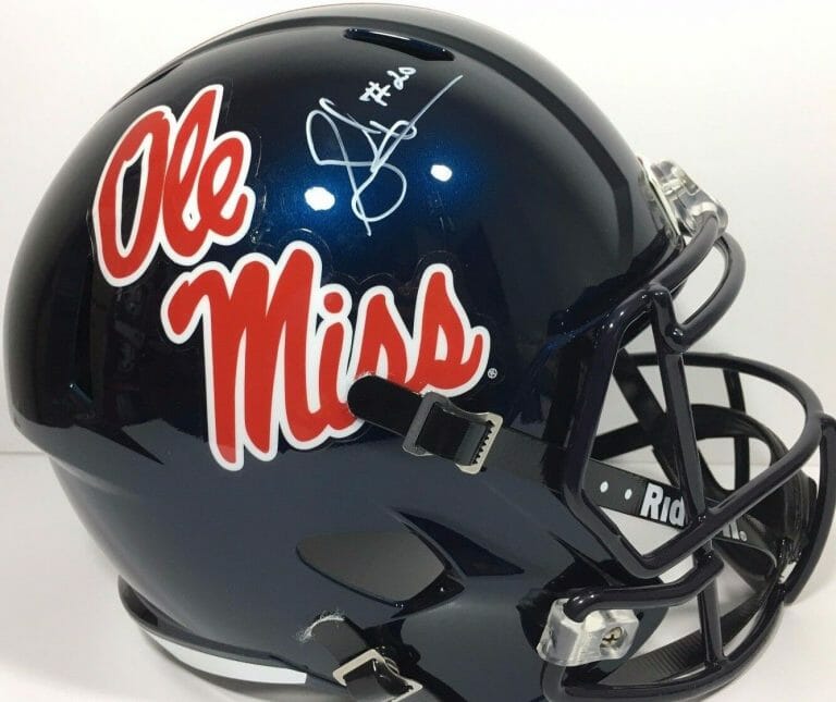 SHEA PATTERSON SIGNED AUTOGRAPHED OLE MISS REBELS FOOTBALL HELMET FULL SIZE COA COLLECTIBLE MEMORABILIA