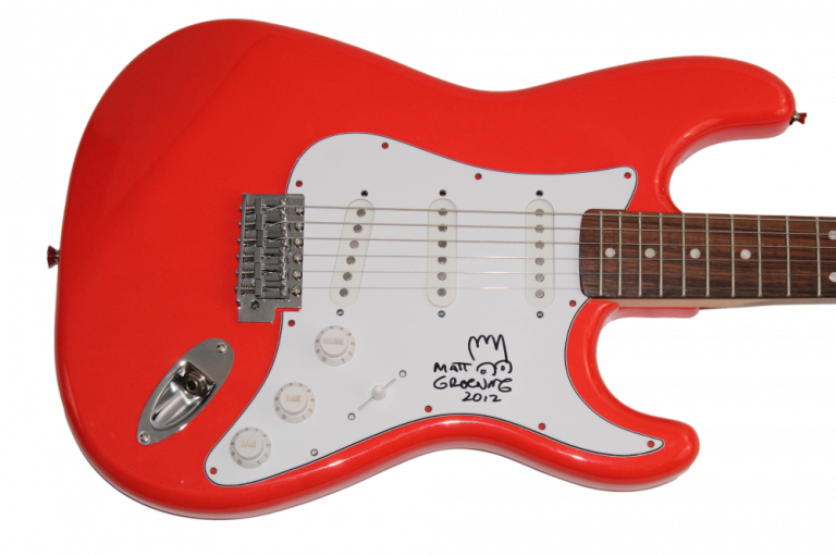 MATT GROENING SIGNED AUTOGRAPH FENDER GUITAR – ORIGINAL ART SIMPSONS SKETCH JSA COLLECTIBLE MEMORABILIA