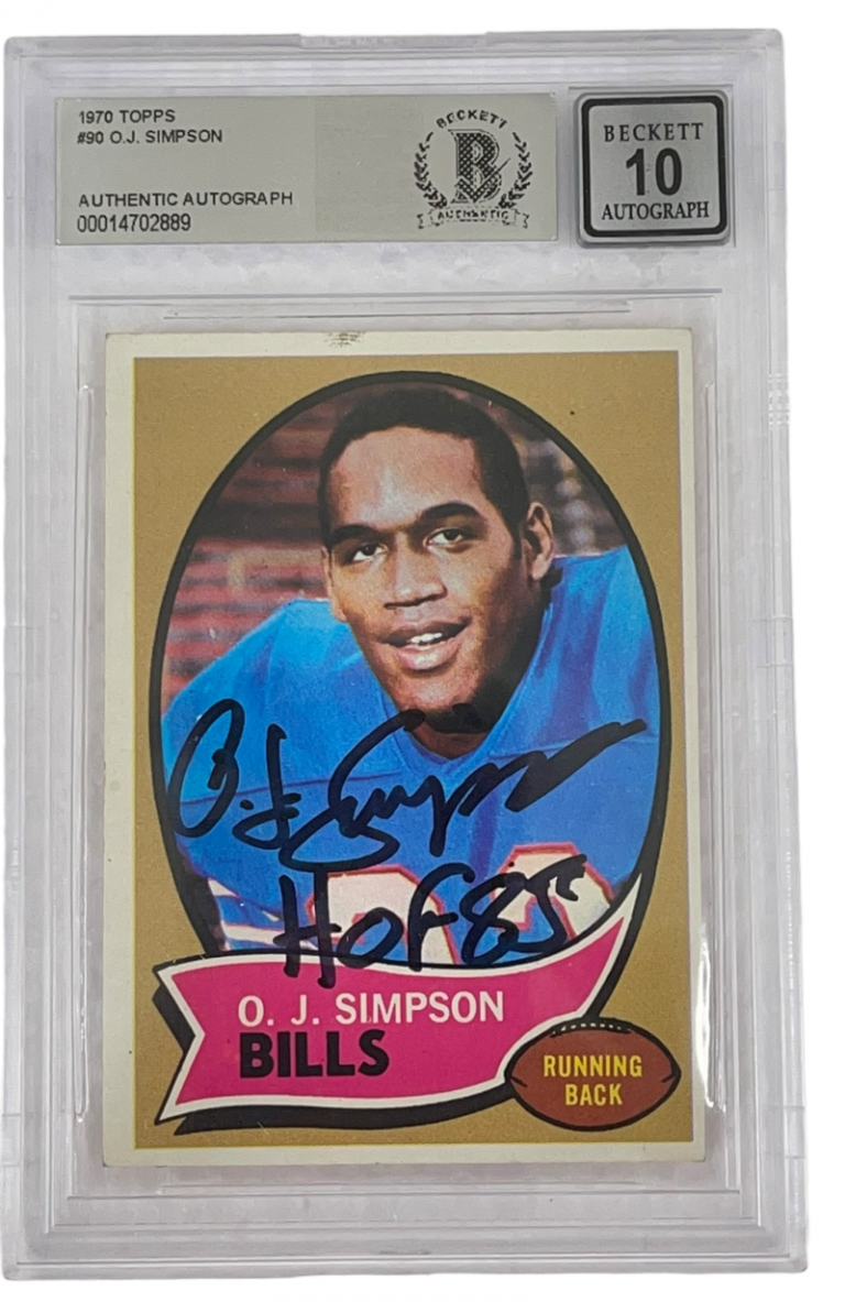 OJ SIMPSON SIGNED 1970 TOPPS #70 ROOKIE CARD AUTOGARPHED INSCRIPT 10 GRADE BAS 3 COLLECTIBLE MEMORABILIA