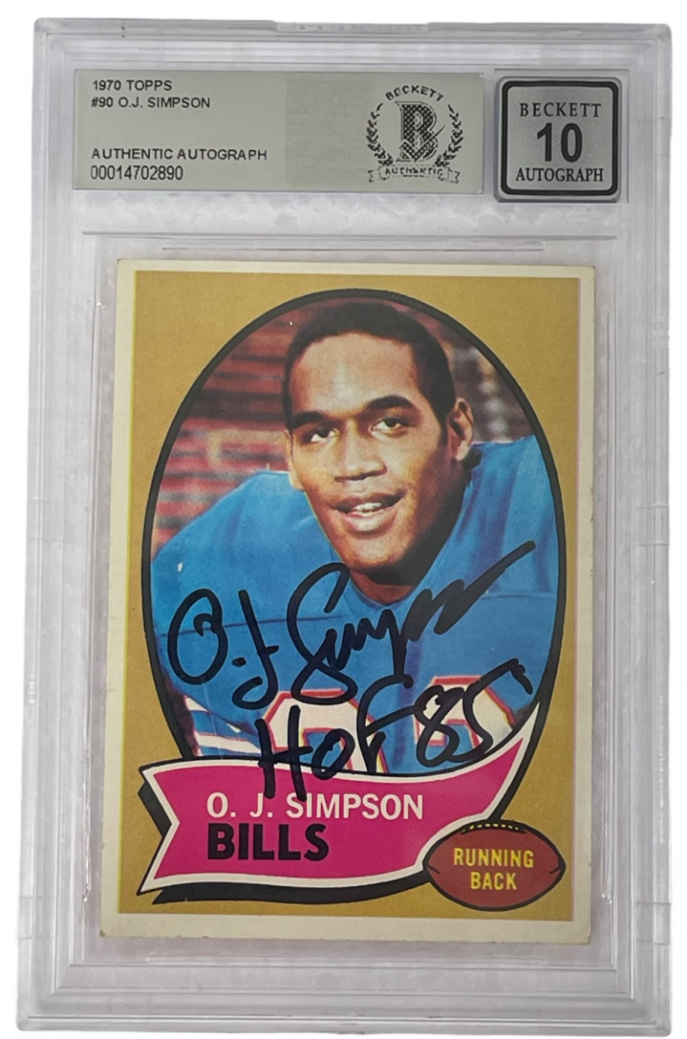 OJ SIMPSON SIGNED 1970 TOPPS #70 ROOKIE CARD AUTOGARPHED INSCRIPT 10 GRADE BAS 4 COLLECTIBLE MEMORABILIA