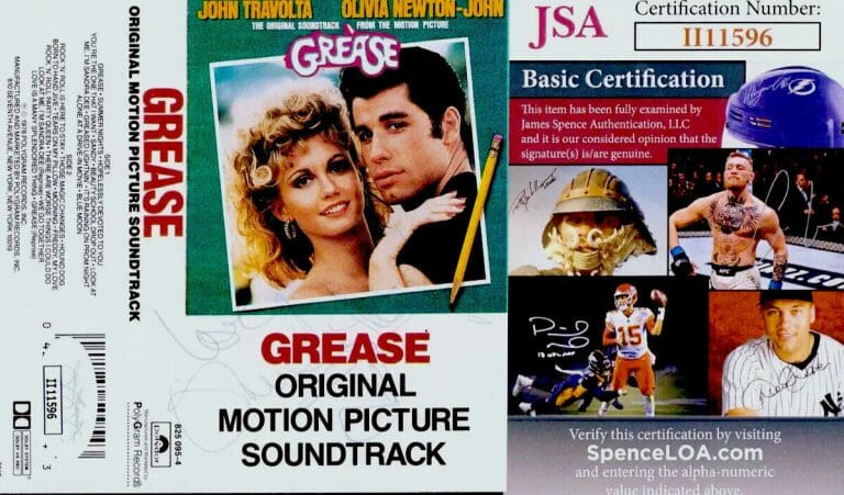OLIVIA NEWTON JOHN SIGNED AUTOGRAPH GREASE SOUNDTRACK CASSETTE COVER JSA COLLECTIBLE MEMORABILIA
