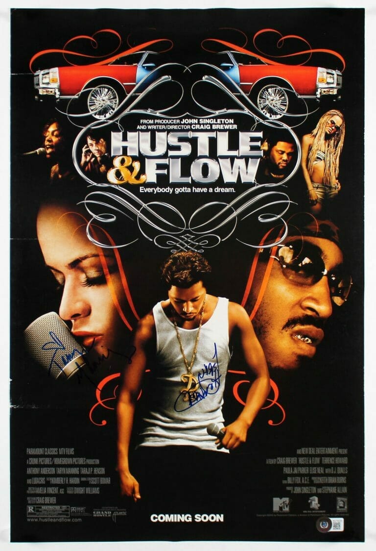 TERRENCE HOWARD & TARYN MANNING HUSTLE & FLOW SIGNED 13.5×20 POSTER BAS #BG79225 COLLECTIBLE MEMORABILIA