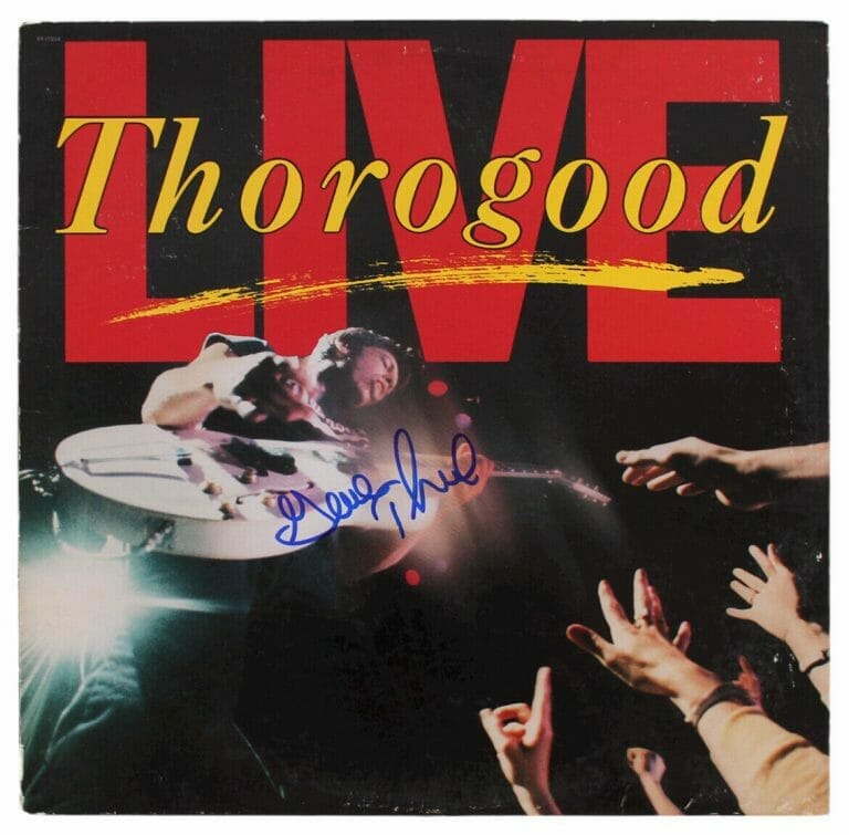 GEORGE THOROGOOD AUTHENTIC SIGNED THOROGOOD LIVE ALBUM COVER BAS #BG90667 COLLECTIBLE MEMORABILIA