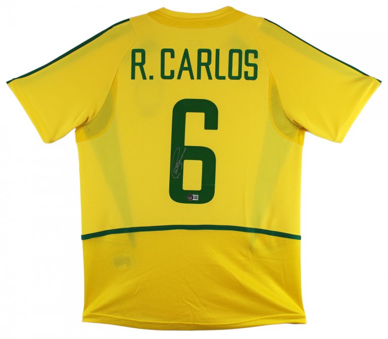 BRAZIL ROBERTO CARLOS AUTHENTIC SIGNED YELLOW JERSEY AUTOGRAPHED BAS COLLECTIBLE MEMORABILIA