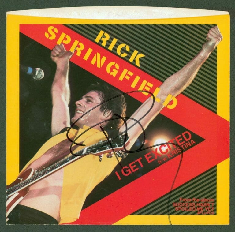 RICK SPRINGFIELD AUTHENTIC SIGNED I GET EXCITED 45 RPM ALBUM COVER BAS #BG83016 COLLECTIBLE MEMORABILIA