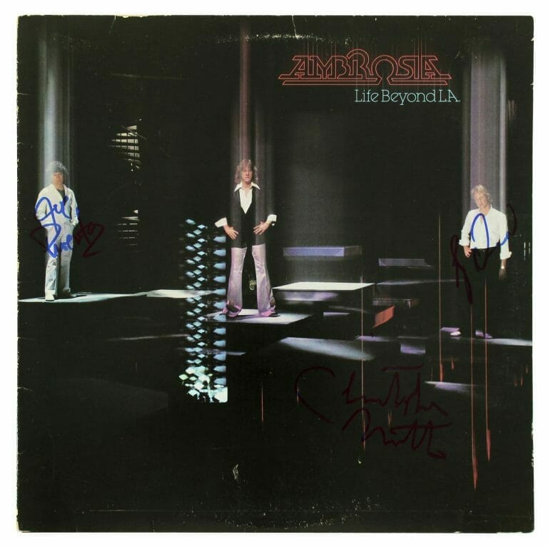 Ambrosia (3) Puerta, Drummond & North Signed Life Beyond L.A. Album Cover  BAS