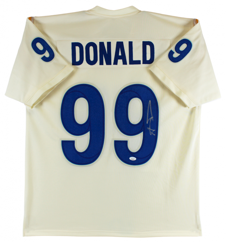 AARON DONALD AUTHENTIC SIGNED BONE WHITE PRO STYLE JERSEY JSA WITNESS COLLECTIBLE MEMORABILIA