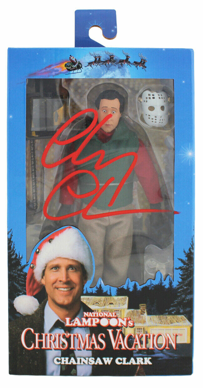 CHEVY CHASE CHRISTMAS VACATION SIGNED NECA CHAINSAW CLARK FIGURE RED SIG BAS WIT COLLECTIBLE MEMORABILIA