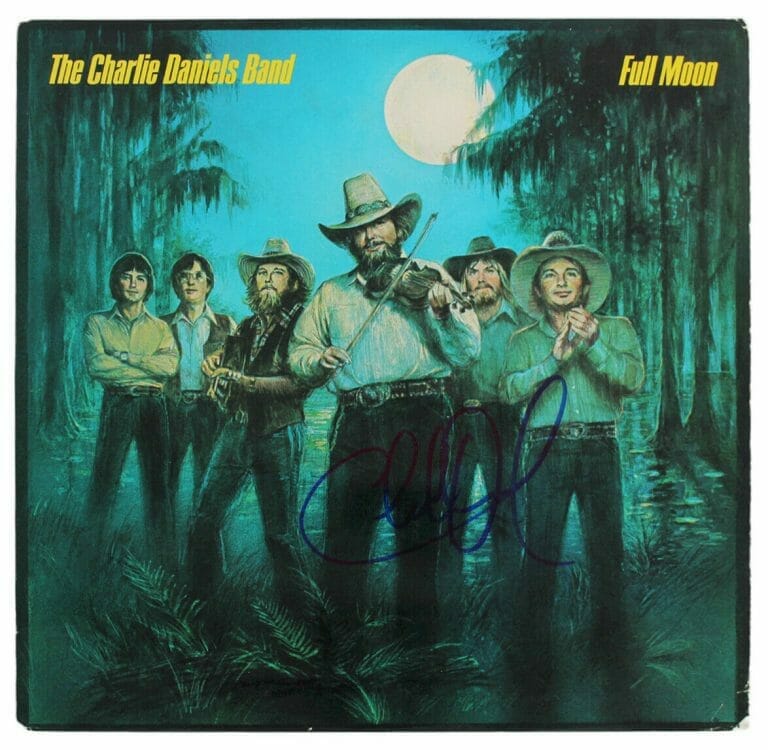 CHARLIE DANIELS AUTHENTIC SIGNED FULL MOON ALBUM COVER AUTOGRAPHED BAS #BG90699 COLLECTIBLE MEMORABILIA