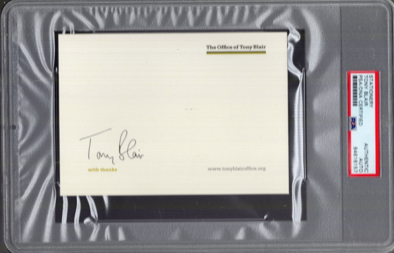 TONY BLAIR HAND SIGNED 4×6 NOTECARD UK PRIME MINISTER PSA SLABBED COLLECTIBLE MEMORABILIA