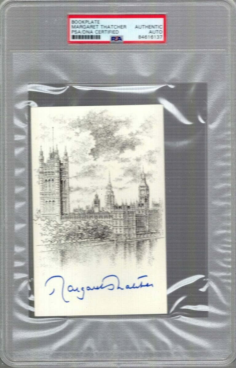 MARGARET THATCHER HAND SIGNED 4×6 BOOKPLATE AWESOME+RARE JSA+PSA SLABBED COLLECTIBLE MEMORABILIA
