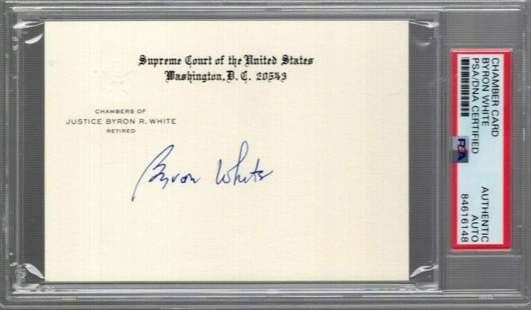 BYRON WHITE HAND SIGNED SUPREME COURT CHAMBERS CARD RARE JSA+PSA SLABBED COLLECTIBLE MEMORABILIA