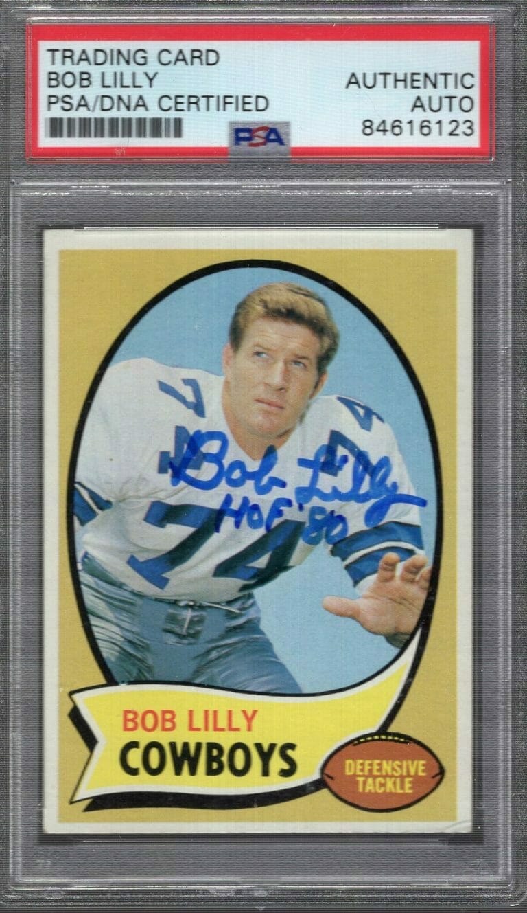 BOB LILLY HAND SIGNED 1970 TOPPS FOOTBALL TRADING CARD HOF PSA SLABBED COLLECTIBLE MEMORABILIA