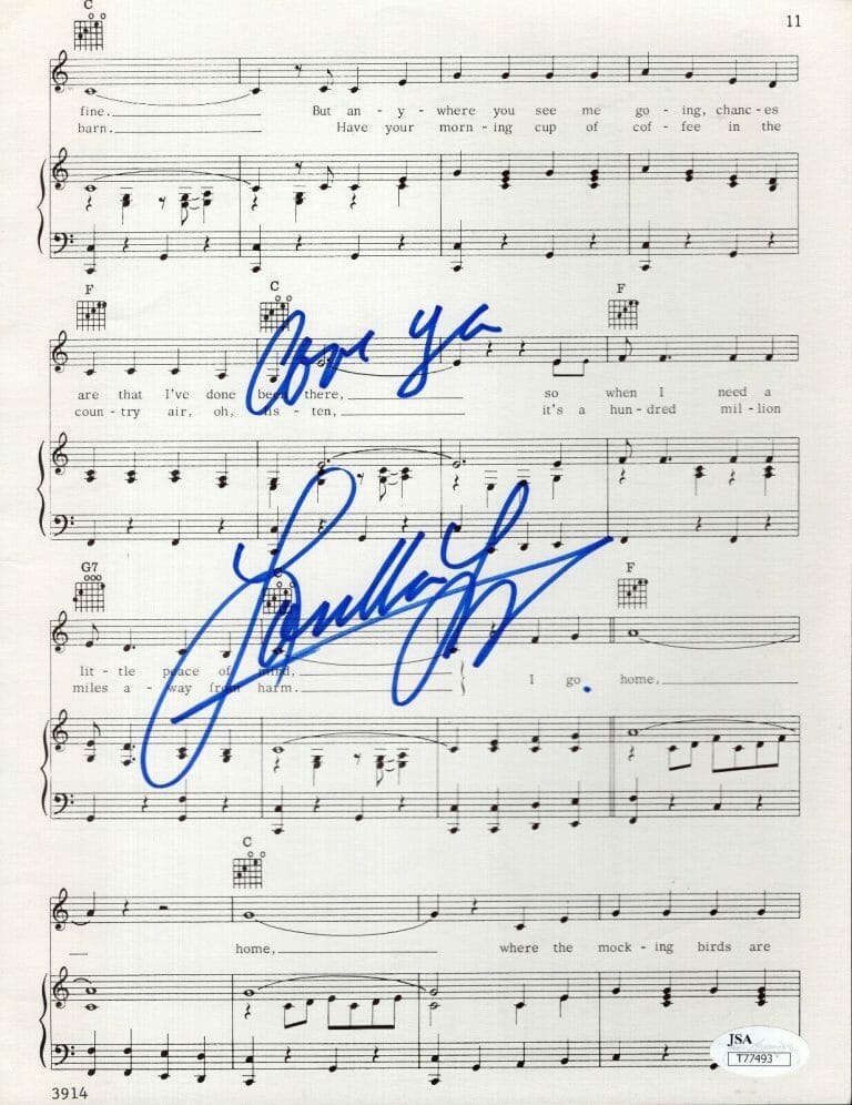 LORETTA LYNN HAND SIGNED 8×11 SHEET MUSIC AWESOME+RARE JSA COLLECTIBLE MEMORABILIA