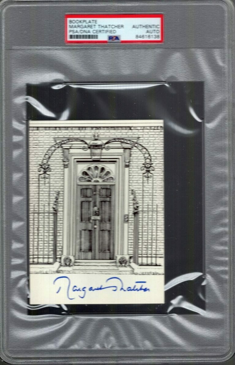 MARGARET THATCHER HAND SIGNED 4×5 BOOKPLATE 10 DOWNING JSA+PSA SLABBED COLLECTIBLE MEMORABILIA