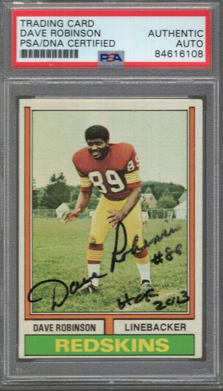 DAVE ROBINSON HAND SIGNED 1974 TOPPS FOOTBALL TRADING CARD HOF PSA SLABBED COLLECTIBLE MEMORABILIA