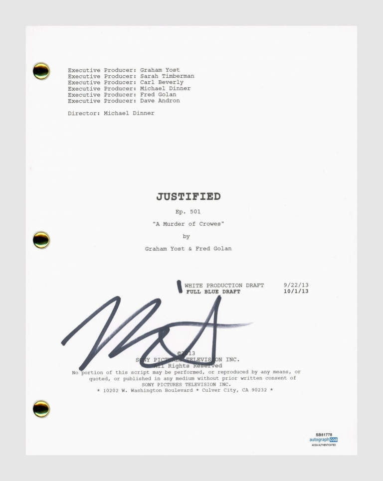 MICHAEL RAPAPORT SIGNED AUTOGRAPHED JUSTIFIED EP501 SCRIPT SCREENPLAY ACOA COA COLLECTIBLE MEMORABILIA