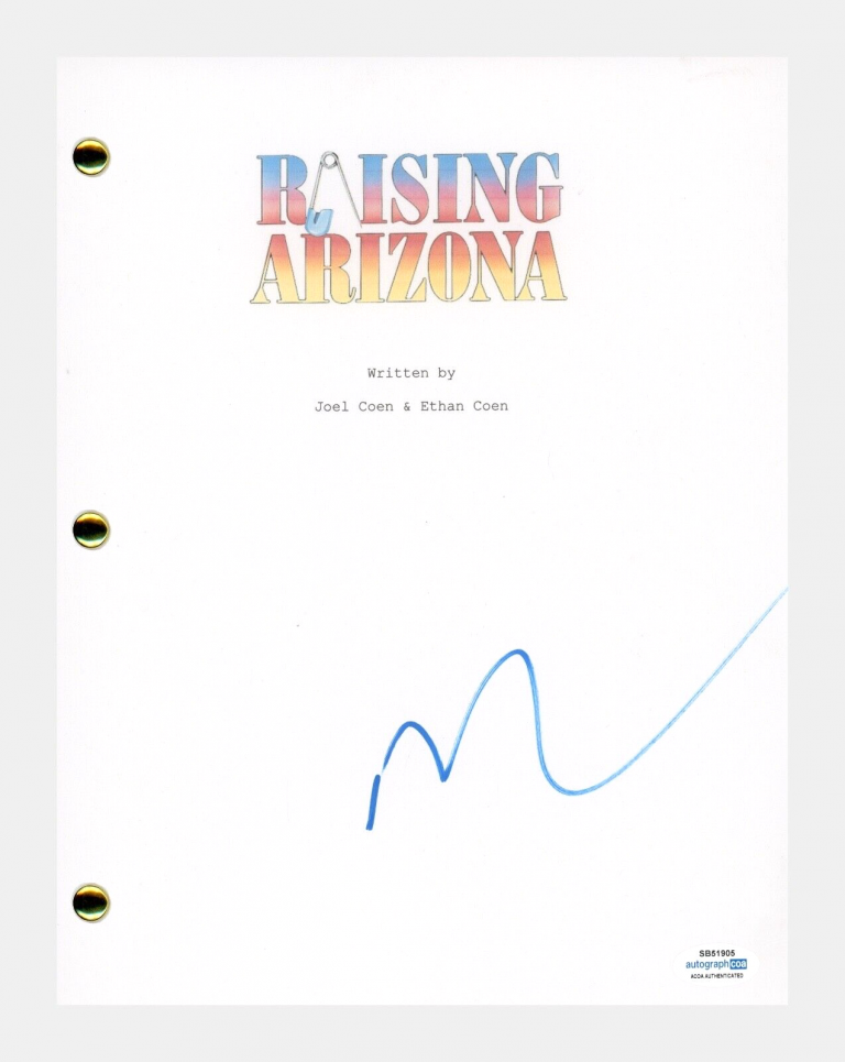 NICOLAS CAGE SIGNED AUTOGRAPHED RAISING ARIZONA MOVIE SCRIPT SCREENPLAY ACOA COA COLLECTIBLE MEMORABILIA