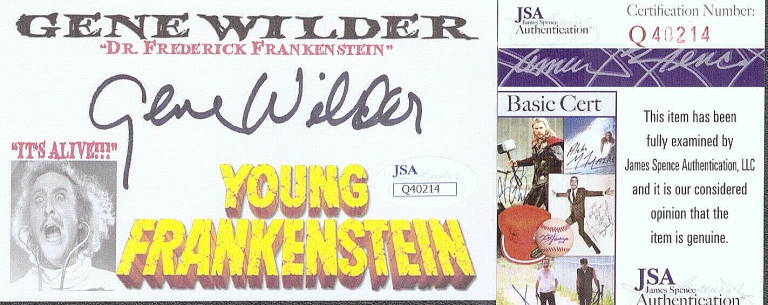 GENE WILDER SIGNED AUTOGRAPH 3X5 INDEX CARD JSA YOUNG FRANKENSTEIN WILLY WONKA COLLECTIBLE MEMORABILIA