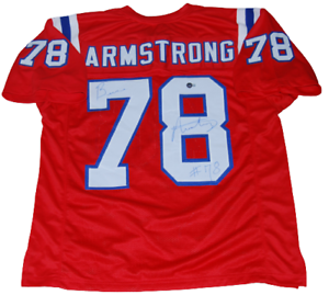 BRUCE ARMSTRONG SIGNED (NEW ENGLAND PATRIOTS) XL CUSTOM JERSEY BECKETT BG93620 COLLECTIBLE MEMORABILIA