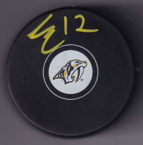 LUKE EVANGELISTA SIGNED (NASHVILLE PREDATORS) HOCKEY SOUVENIR PUCK W/COA #2 COLLECTIBLE MEMORABILIA