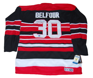 ED BELFOUR SIGNED (CHICAGO BLACKHAWKS) CUSTOM HOCKEY JERSEY BECKETT BG93592 COLLECTIBLE MEMORABILIA