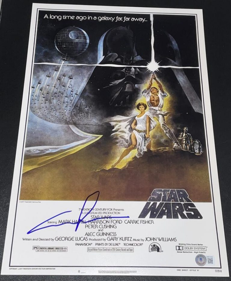 GEORGE LUCAS SIGNED AUTOGRAPH STAR WARS ORIGINAL POSTER 12×18 PHOTO BECKETT BAS COLLECTIBLE MEMORABILIA