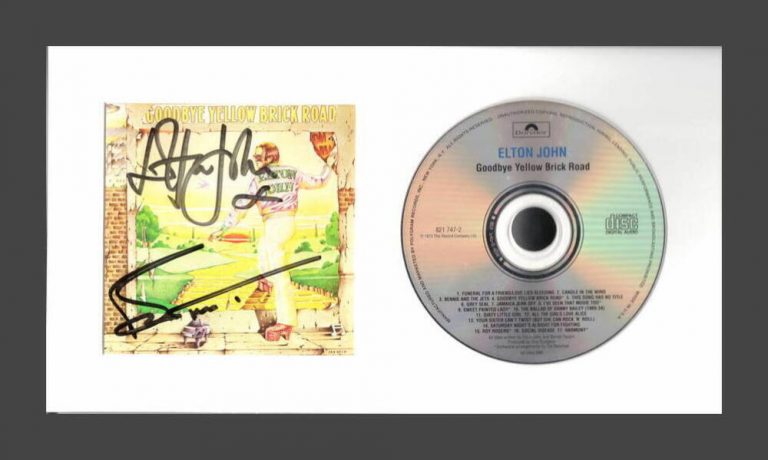 ELTON JOHN & BERNIE TAUPIN SIGNED AUTOGRAPH GOODBYE YELLOW BRICK ROAD CD DISPLAY COLLECTIBLE MEMORABILIA
