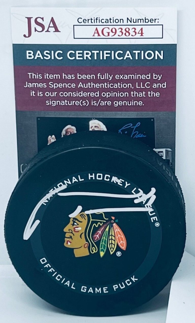 MARIAN HOSSA SIGNED CHICAGO BLACKHAWKS OFFICIAL GAME PUCK AUTOGRAPHED HAWKS JSA COLLECTIBLE MEMORABILIA