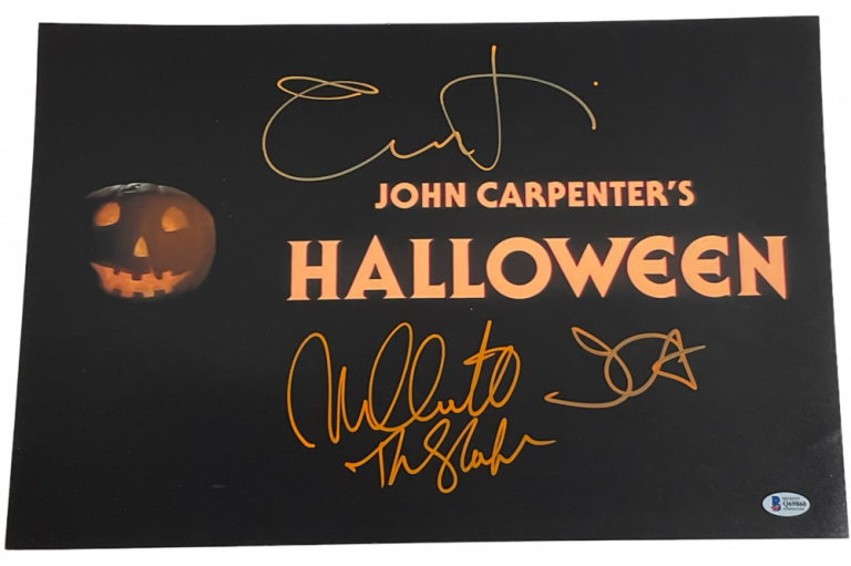 JOHN CARPENTER JAMIE LEE CURTIS NICK CASTLE SIGNED HALLOWEEN 12X18 PHOTO BAS LOA COLLECTIBLE MEMORABILIA