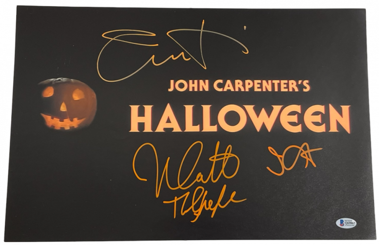 JOHN CARPENTER JAMIE LEE CURTIS NICK CASTLE SIGNED HALLOWEEN 12X18 PHOTO BAS LOA COLLECTIBLE MEMORABILIA