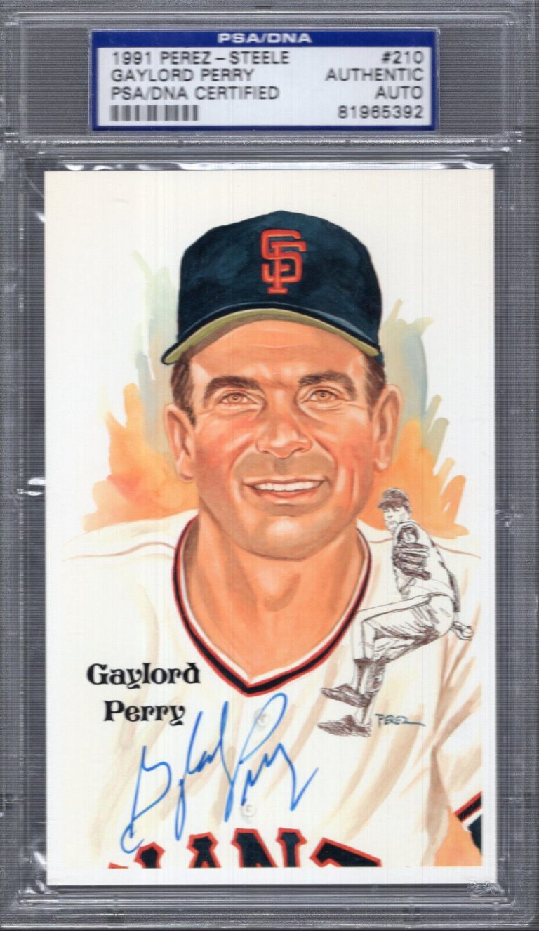 GAYLORD PERRY HAND SIGNED HALL OF FAME PEREZ STEELE CARD GIANTS PSA SLABBED COLLECTIBLE MEMORABILIA