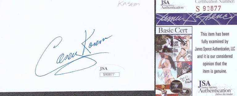 CASEY KASEM SIGNED AUTOGRAPH 3X5 INDEX CARD JSA COA AMERICAN TOP 40 SHAGGY COLLECTIBLE MEMORABILIA
