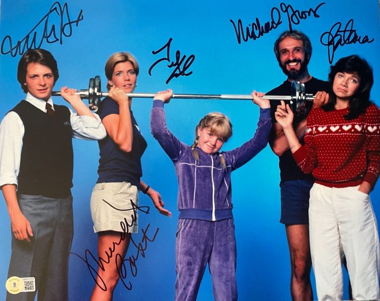 FAMILY TIES MICHAEL J. FOX GROSS BAXTER +2 SIGNED AUTOGRAPH 11X14 PHOTO JSA LOA COLLECTIBLE MEMORABILIA