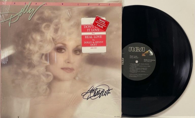 DOLLY PARTON SIGNED AUTOGRAPH NM NEW VINYL LP COVER “REAL LOVE” JSA COA COLLECTIBLE MEMORABILIA