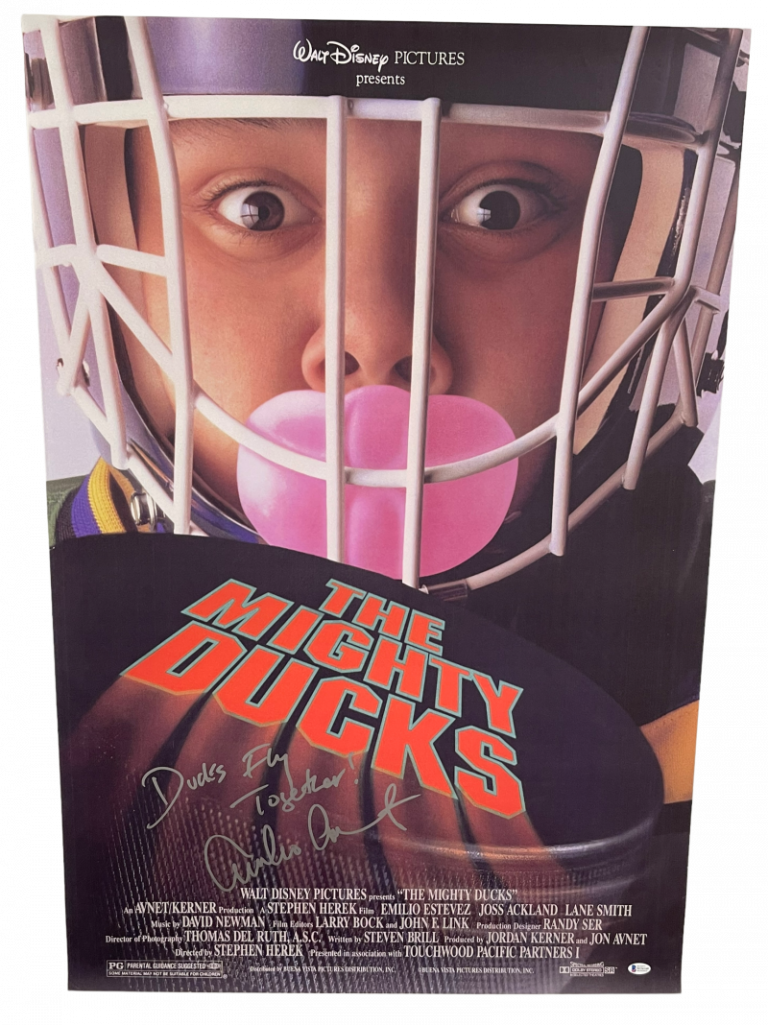 EMILIO ESTEVEZ SIGNED THE MIGHTY DUCKS FULL SIZE POSTER INSCRIPTION BECKETT 4 COLLECTIBLE MEMORABILIA