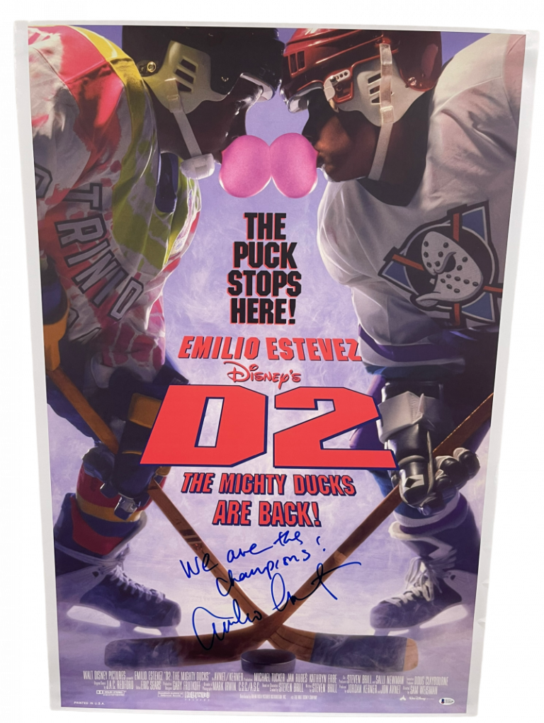 EMILIO ESTEVEZ SIGNED THE MIGHTY DUCKS 2 FULL SIZE POSTER INSCRIPTION BECKETT 3 COLLECTIBLE MEMORABILIA