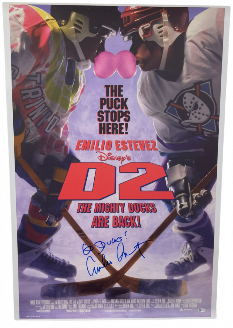EMILIO ESTEVEZ SIGNED THE MIGHTY DUCKS 2 FULL SIZE POSTER INSCRIPTION BECKETT 2 COLLECTIBLE MEMORABILIA