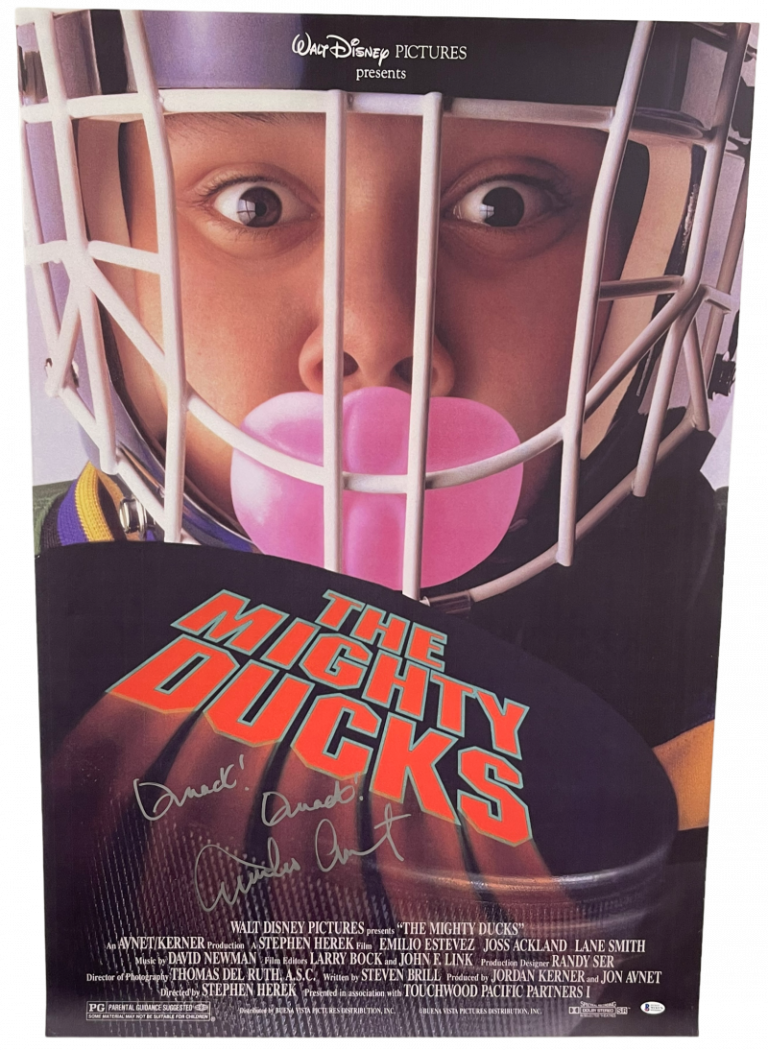 EMILIO ESTEVEZ SIGNED THE MIGHTY DUCKS FULL SIZE POSTER INSCRIPTION BECKETT 3 COLLECTIBLE MEMORABILIA