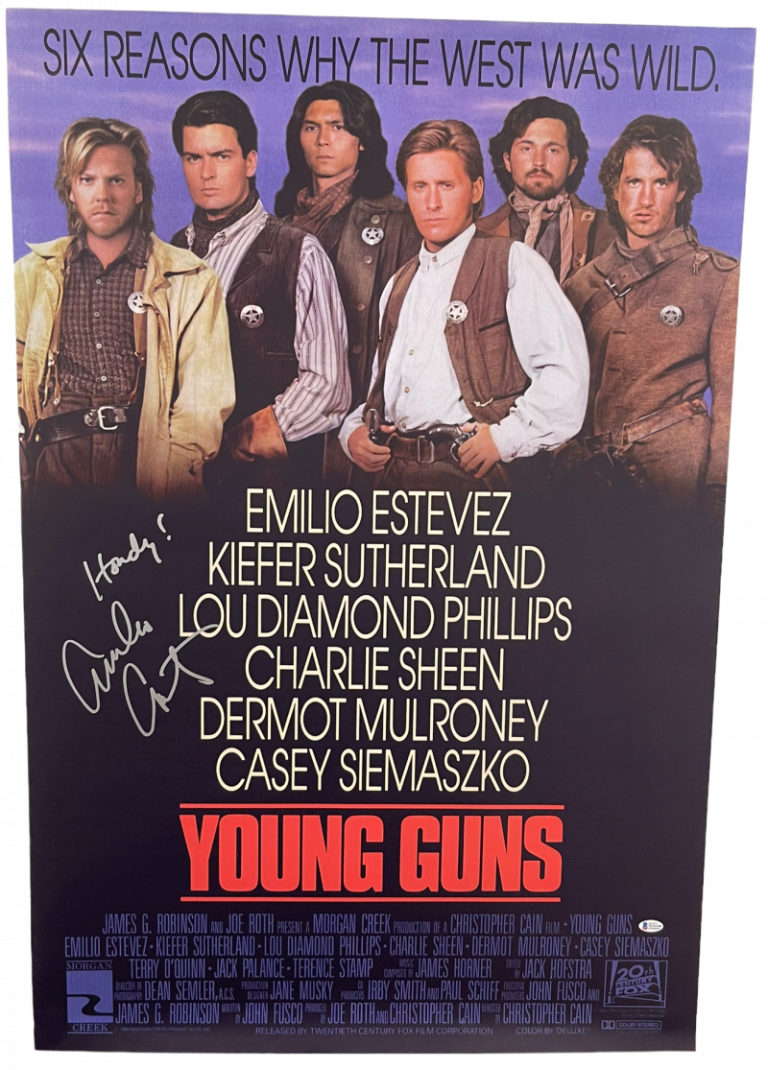EMILIO ESTEVEZ SIGNED YOUNG GUNS FULL SIZE POSTER INSCRIPTION AUTOGRAPH 5 COLLECTIBLE MEMORABILIA