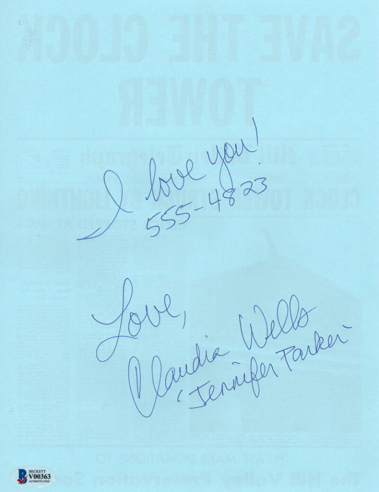 CLAUDIA WELLS SIGNED BACK TO THE FUTURE SAVE THE CLOCK TOWER FLYER AUTO BECKETT COLLECTIBLE MEMORABILIA