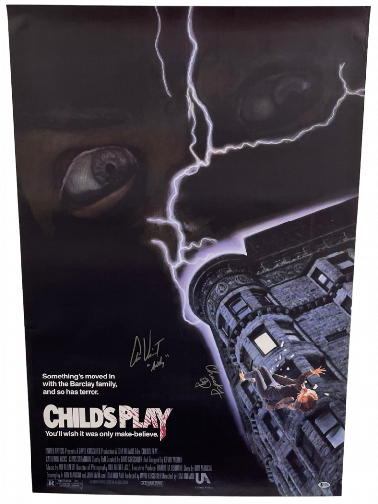 ED GALE ALEX VINCENT SIGNED FULL SIZE MOVIE POSTER CHILD’S PLAY CHUCKY BECKETT COLLECTIBLE MEMORABILIA