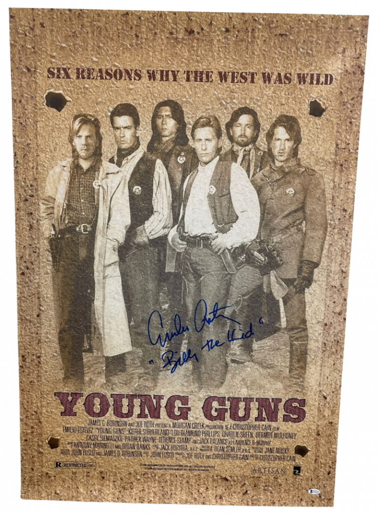 EMILIO ESTEVEZ SIGNED YOUNG GUNS FULL SIZE POSTER INSCRIPTION AUTOGRAPH 3 COLLECTIBLE MEMORABILIA