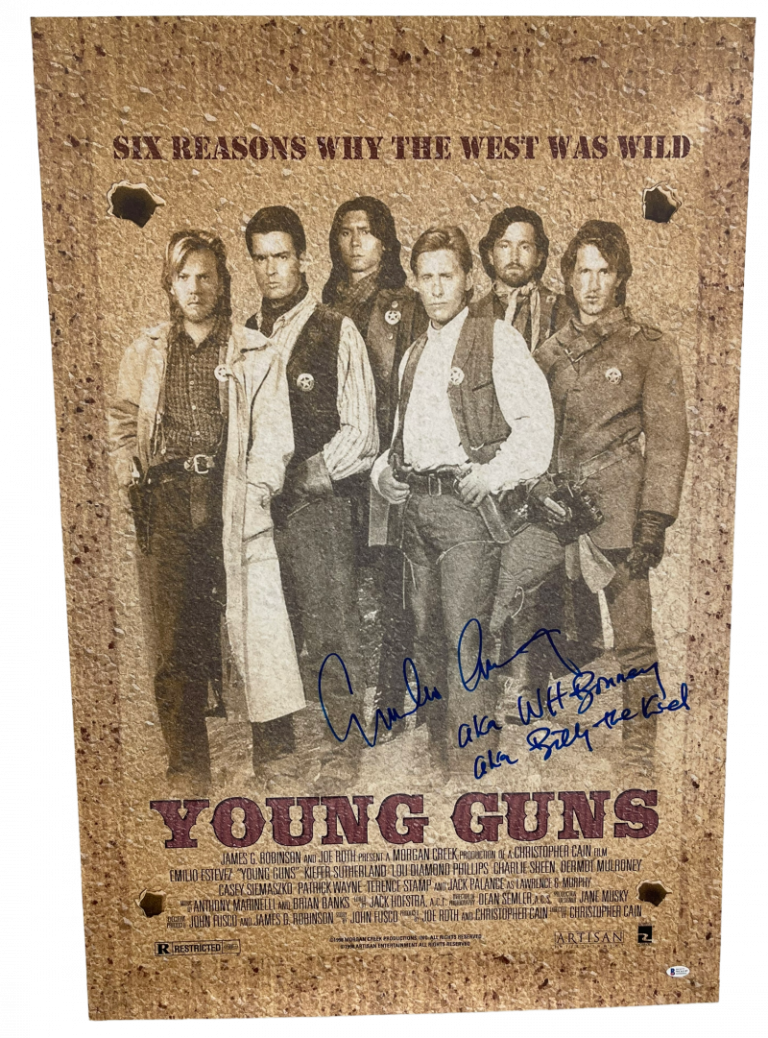 EMILIO ESTEVEZ SIGNED YOUNG GUNS FULL SIZE POSTER INSCRIPTION AUTOGRAPH 4 COLLECTIBLE MEMORABILIA