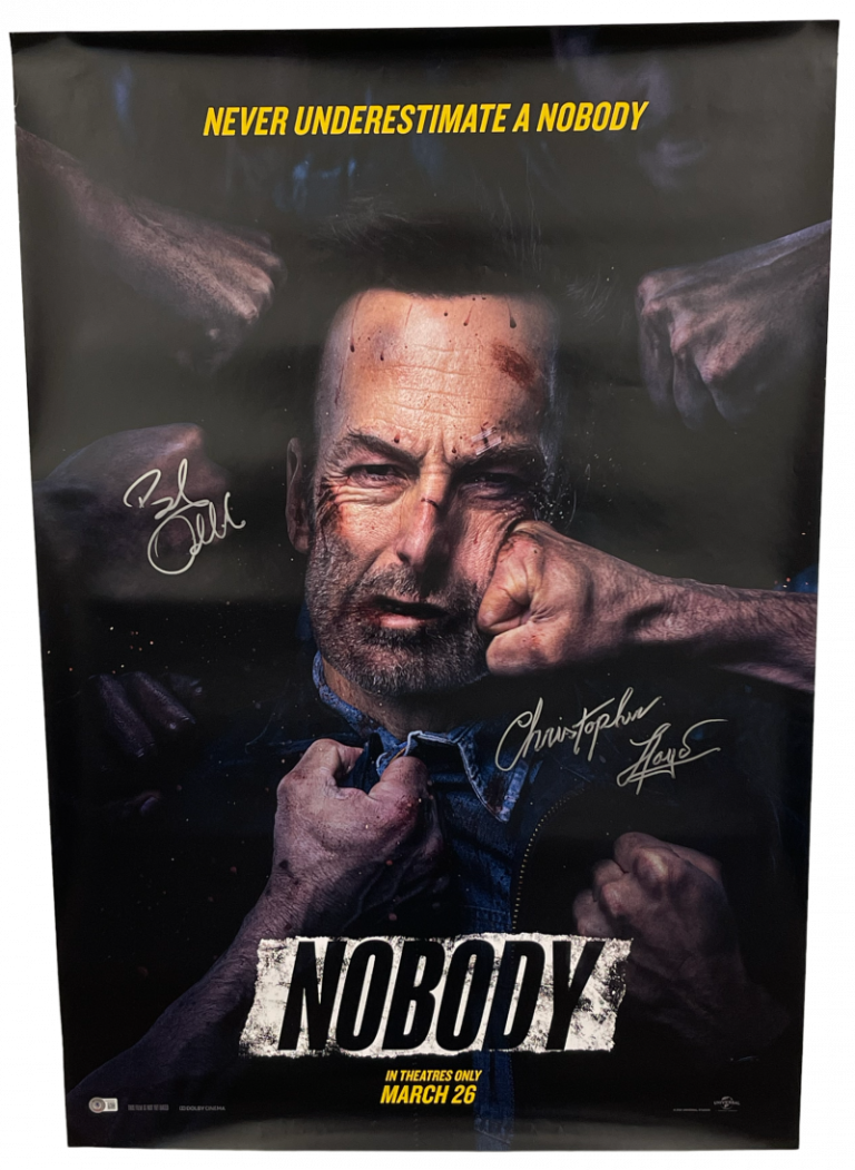 BOB ODENKIRK CHRISTOPHER LLOYD SIGNED NOBODY FULL SIZE MOVIE POSTER BECKETT COLLECTIBLE MEMORABILIA