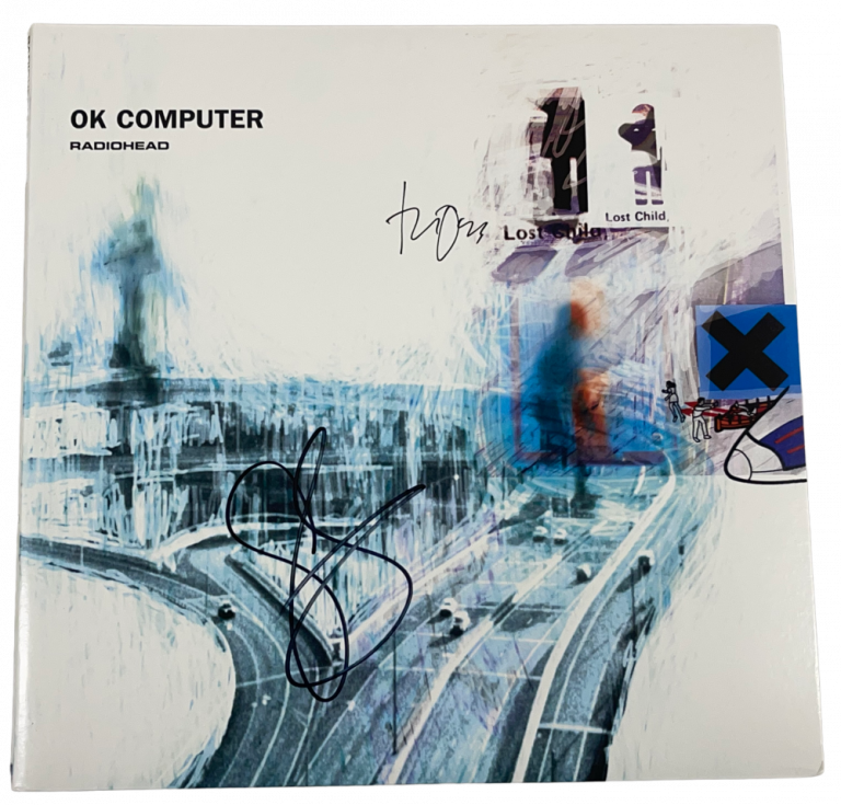THOM YORKE JONNY GREENWOOD RADIOHEAD SIGNED OK COMPUTER ALBUM AUTOGRAPH BECKETT COLLECTIBLE MEMORABILIA