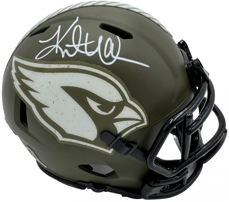 KURT WARNER SIGNED ARIZONA CARDINALS SALUTE TO SERVICE MINI FOOTBALL HELMET JSA COLLECTIBLE MEMORABILIA