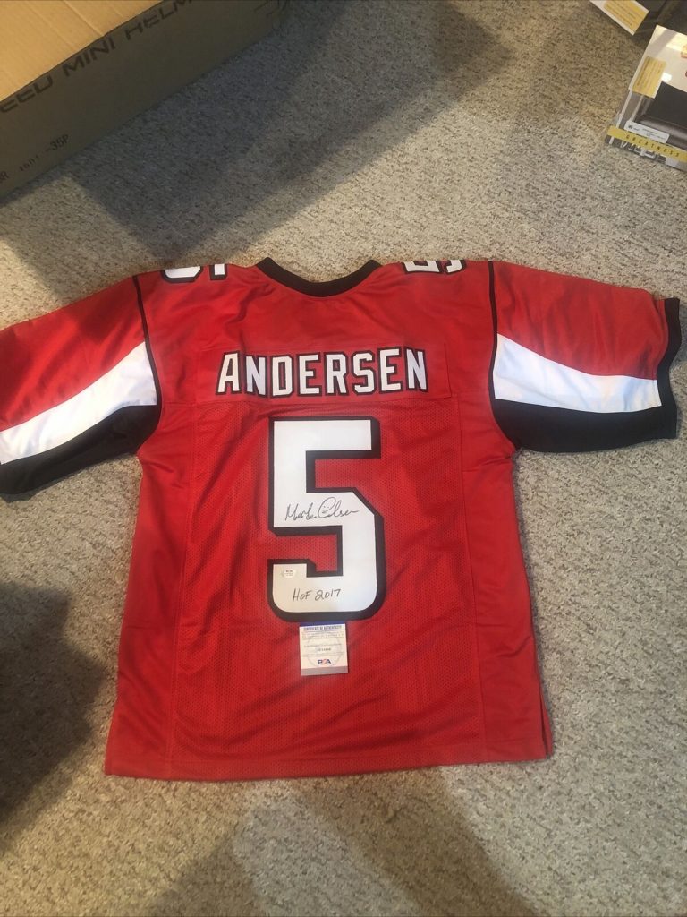 ATLANTA FALCONS- MORTEN ANDERSEN SIGNED AUTOGRAPH CUSTOM JERSEY PSA COA HOF 2017 COLLECTIBLE MEMORABILIA